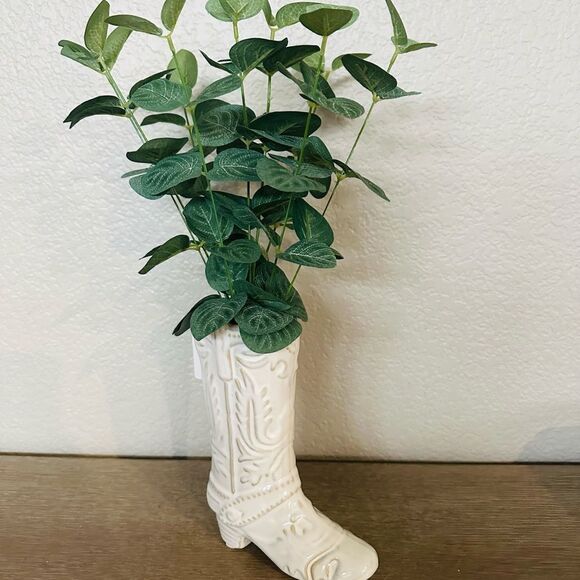 Ceramic Western Boot Planter with Greenery Eucalyptus Plant - Picture 5 of 5